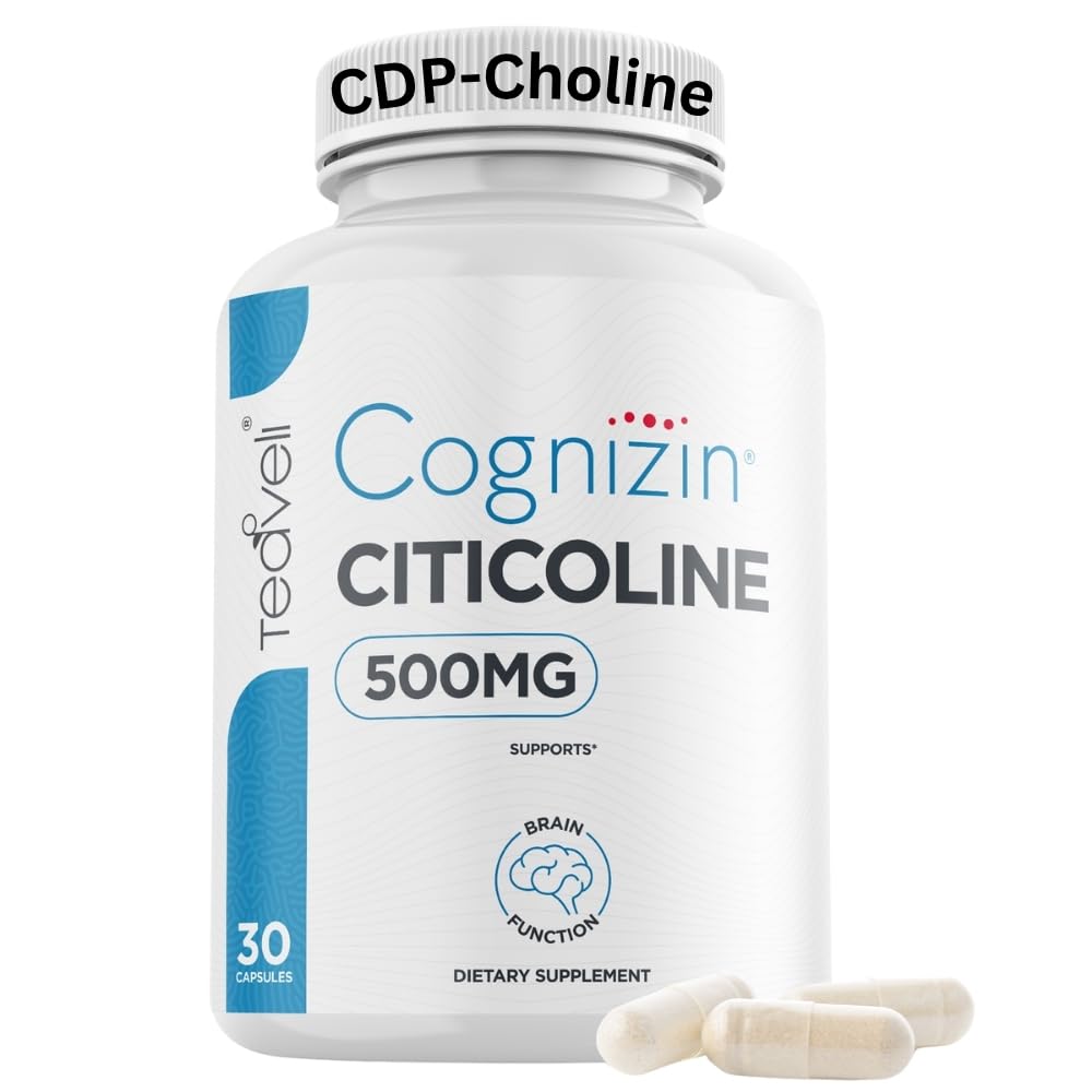 Teaveli Cognizin Citicoline- 500mg CDP Choline Capsules- Klinisch untersuchte Gehirnergänzung zur Unterstützung von Clarity, Konzentration und Gedächtnis – Bioverfügbare Form von Choline-Ergänzungen - 30 Portionen