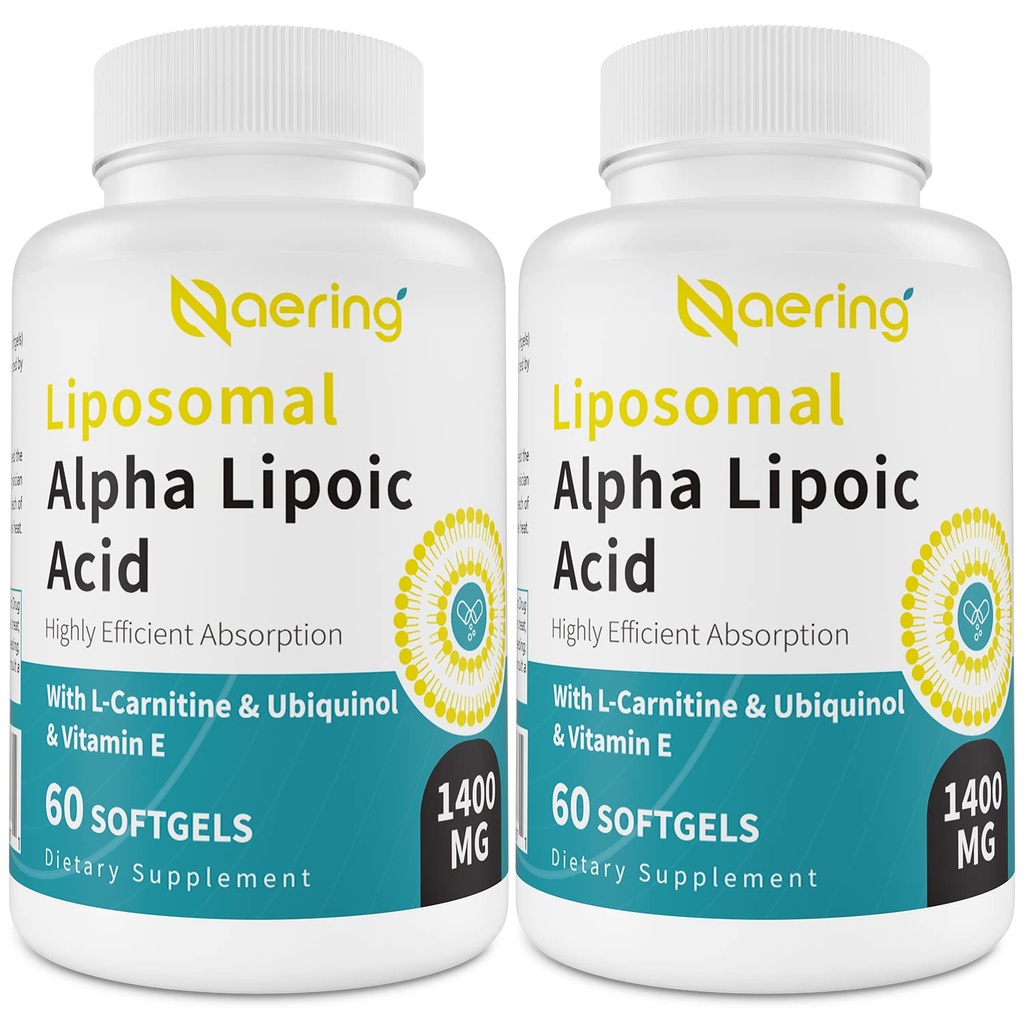 Liposomale Alpha Liponsäure 1400mg Weichgele, ALA-Zusatz mit L-Carnitin 1000mg, Ubiquinol (Active CoQ10) 100mg und Vitamin E 10mg,Alpha-Lipoinsäure für Antioxidantien, Nerve,Energie 120 Weichgele