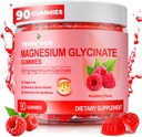 Magnésium Glycinat Gommies 400mg pour les adultes et les enfants,90 Ct sans sucre Magnésium Gommies avec supplément de magnésium de potassium pour les femmes et les hommes,Sleep Msucle & Engergy Support,Flaveur de framboises