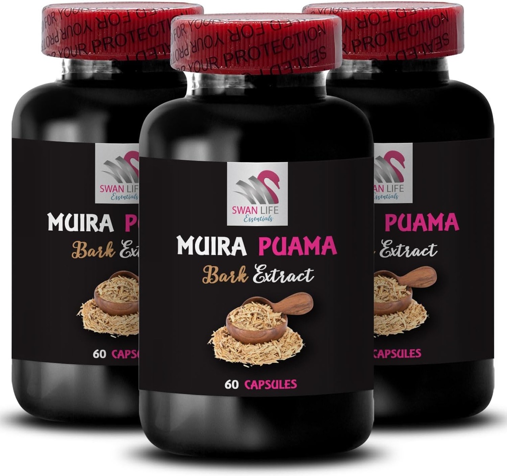Dynamischer Energiefluss - MUIRA PUAMA BARK EXTRACT - Pflanzenbasierte Stärke, Tägliche Energieerhöhung, Kräuterantrieb Aktivierung, Abenteuer Kraftstoff, Balance Lift, Tägliche Unterstützung, Vital Boost 3 Flaschen 180 Kapseln