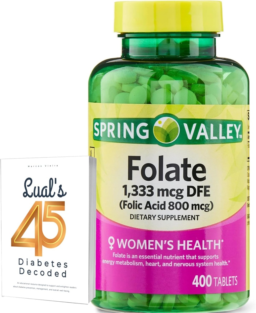 Folate 1.333 mcg. Spring Valley Folate Nahrungsergänzung, 1.333 mcg DFE, 400 Count, Folate Supplement für Frauen Schwangerschaft, Folsäure 800 Bundle mit Lualls 45 Diabetes Decodiert