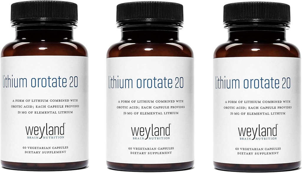 Lithium Orotate 20mg (3 Flaschen), 180 vegetarische Kapseln