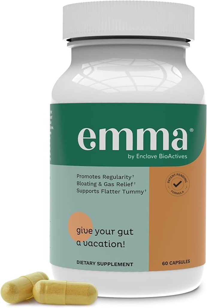 Emma Gut Health - Gas und Bloating Relief, Constipation, Leaky Gut Repair - Gut Cleanse & Restore Digestion - Regulate Bowel Movement. Probiotika und Laxative Alternative, 60 Kapseln