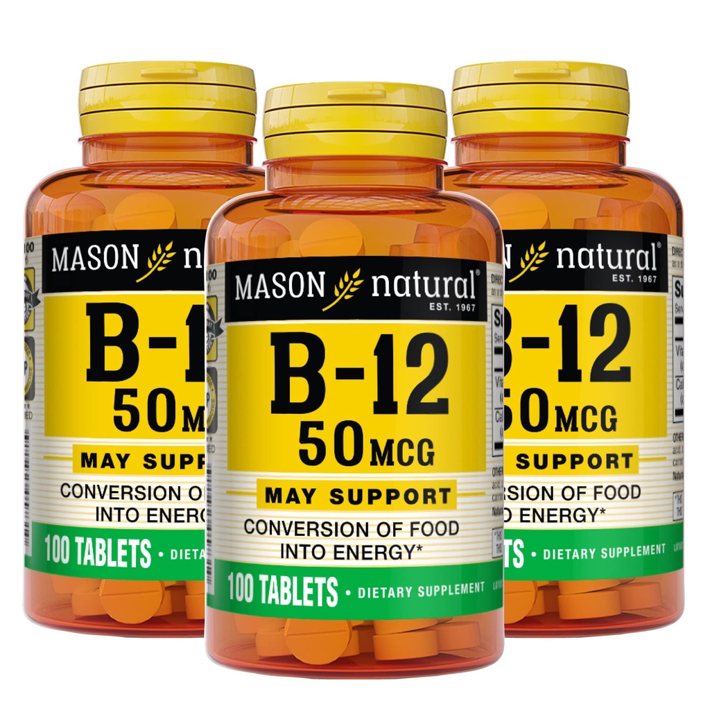 Mason Natural Vitamin B12 50 mcg mit Kalzium, 300,Day Supply, Nahrungsergänzung zur Unterstützung natürlicher Energiestufen, 100 Tabletten (Pack von 3)
