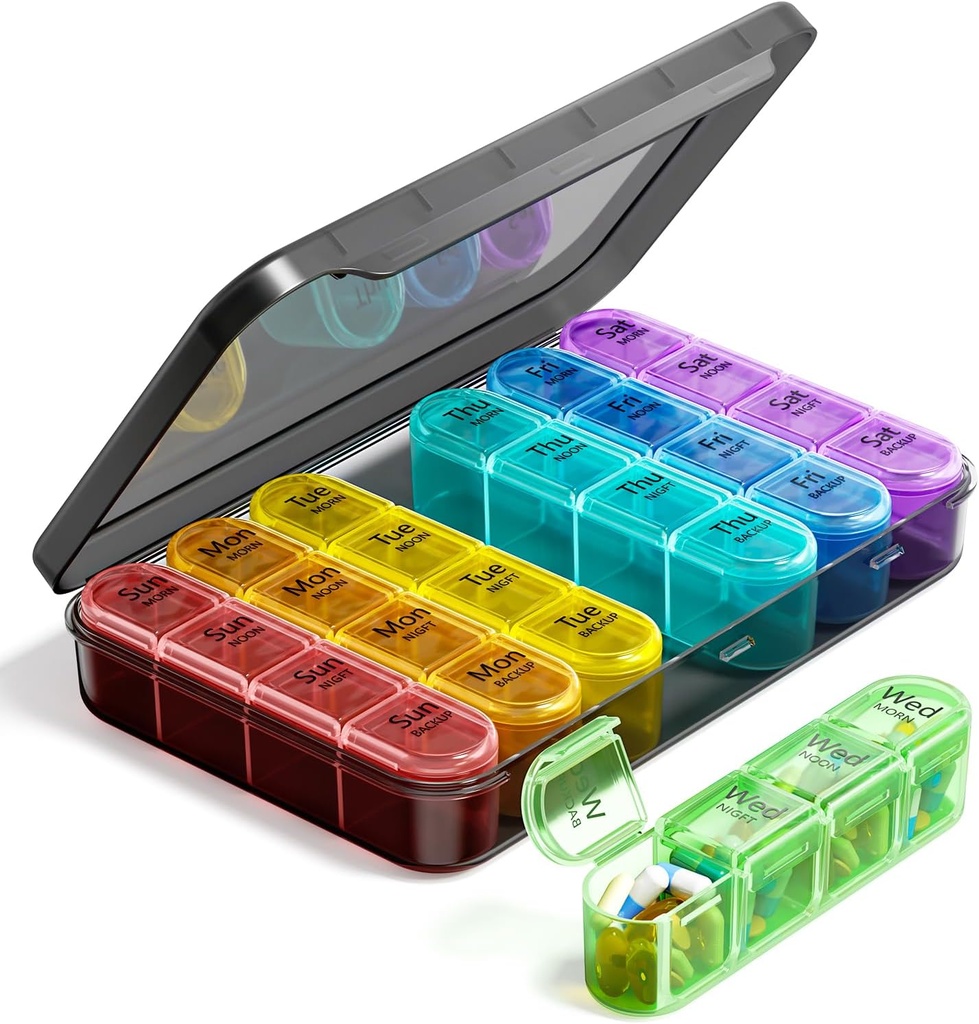 Odaro Wöchentliche Pille Organizer 4 Mal pro Tag, BPA kostenlose tägliche Pille Box 7 Tag, große Reise Pille Fall mit 28 Compartment Medizin, Vitamin und Ergänzung