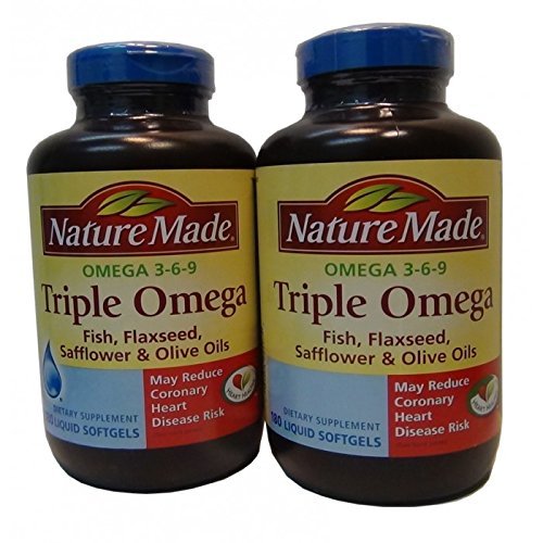 Nature faite Triple Omega 3 6 9 - Poissons, graines de lin, fleurs et huiles d'olive - 2 bouteilles, 180 softgels