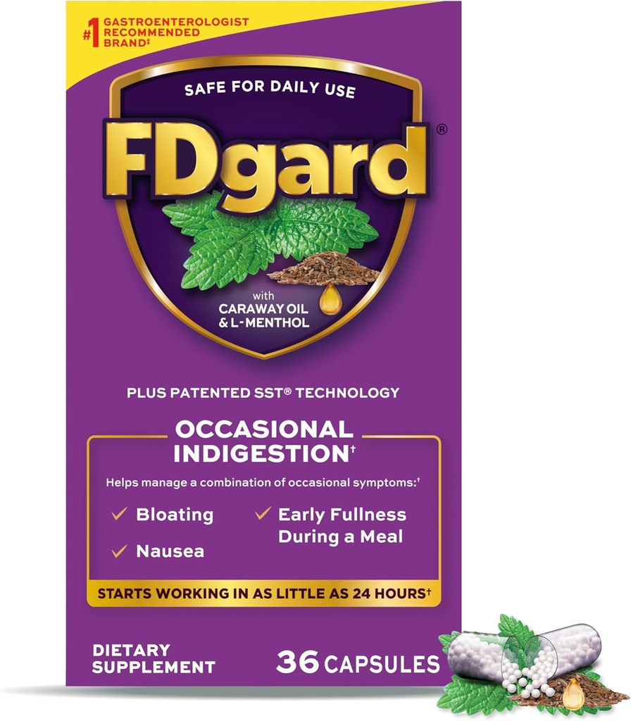FDgard Gut Health Supplement, Verdauung, Übelkeit & Bloating, Upset Stomach, 36 Kapseln