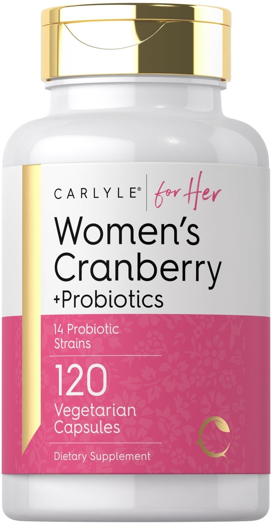 Carlyle Women's Cranberry Plus Probiotiques de 120 capsules avec 14 souches probiotiques de légumes, non OGM, supplément sans gluten pour elle