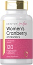 Carlyle Women's Cranberry Plus Probiotiques de 120 capsules avec 14 souches probiotiques de légumes, non OGM, supplément sans gluten pour elle
