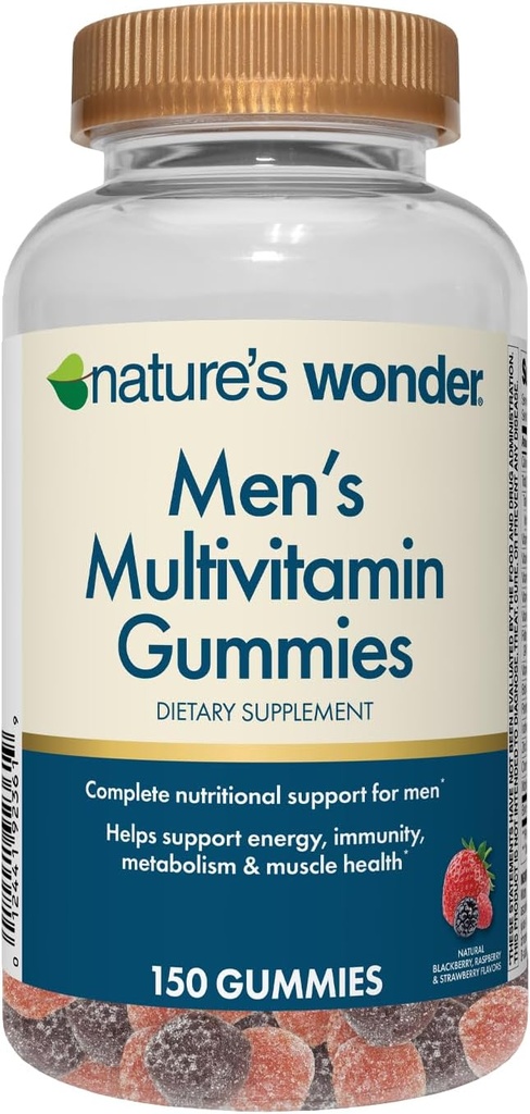 Nature's Wonder Men's Multivitamin Gummis, unterstützt Immungesundheit, Energie, Stoffwechsel und Muskeln mit Vitaminen A,C,D,B6,B12, 150 Men's Daily Multivitamin Gummies, 75 Day Supply