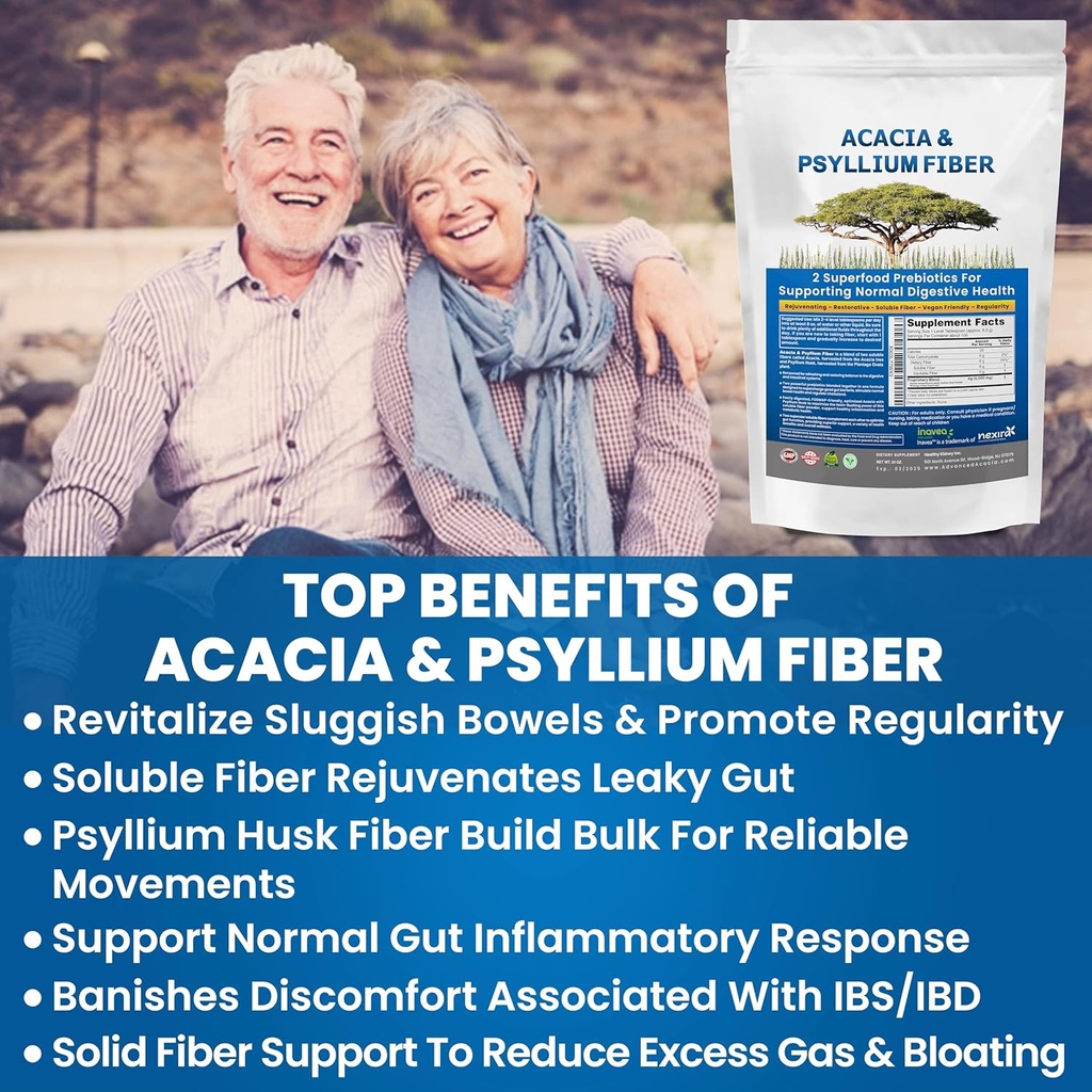 Kidney Restore Organic Acacia & Psyllium Husk Fiber Powder - Prebiotic & Natural Supplement - Soluble Acacia & Psyllium Husk Powder - 1,5 lbs (48oz), 2 Packungen