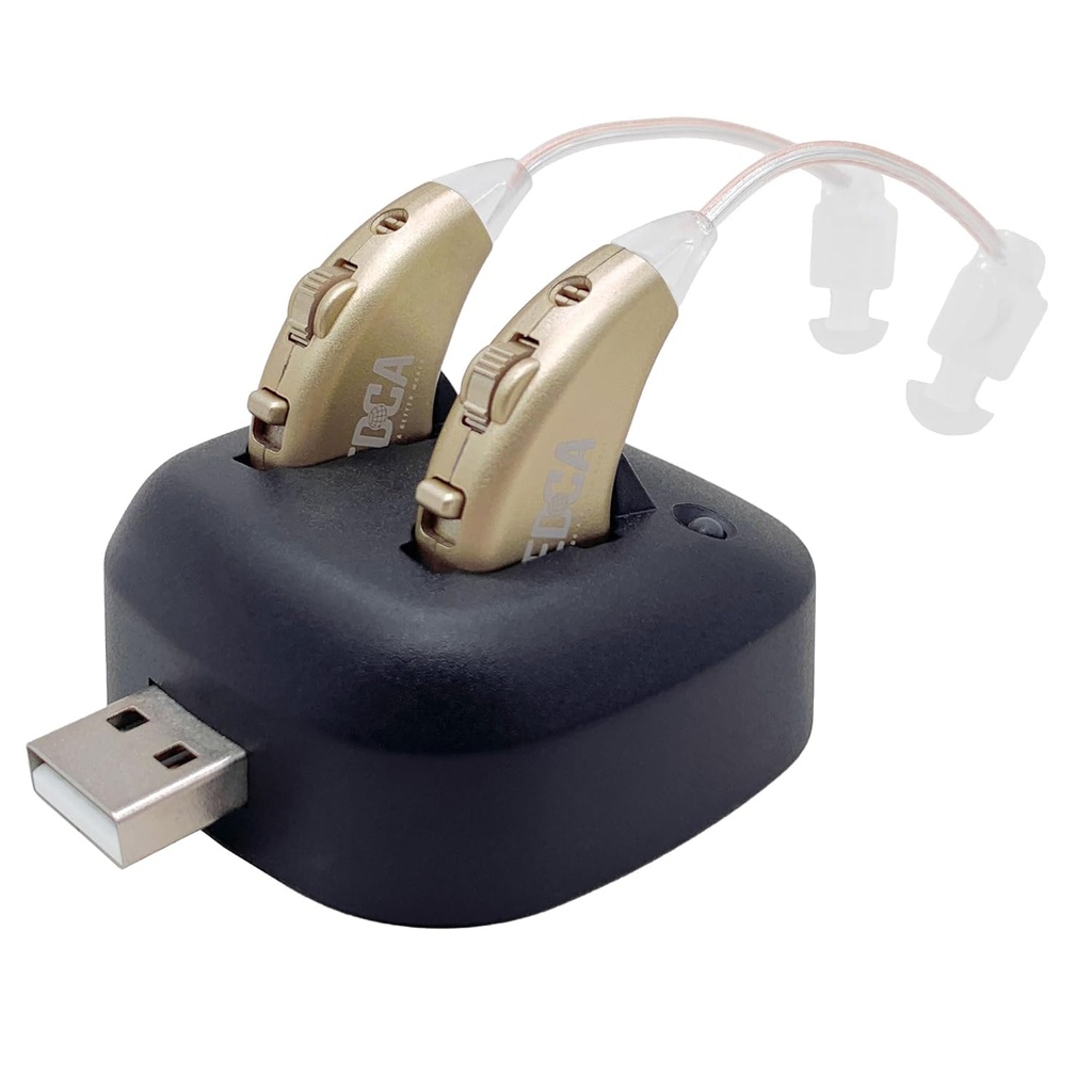 Digital Hearing Amplifiers - wiederaufladbare BTE Personal Sound Amplifier Paar mit USB Dock - Premium Gold Hinter der Ohr Sound Amplification - von NewEar