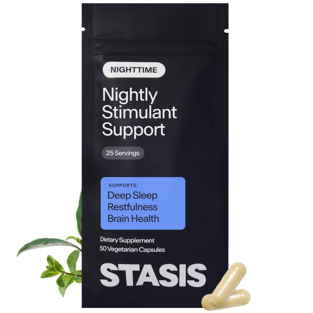 Stasis Nighttime - Calm and Sleep Capsules to Pair with Stimulant - Skullcap, Magnolia Bark, Magnesium for Sleep, und Astaxanthin Ergänzungen für Entspannung und Stimmungsunterstützung - 25 Portionen