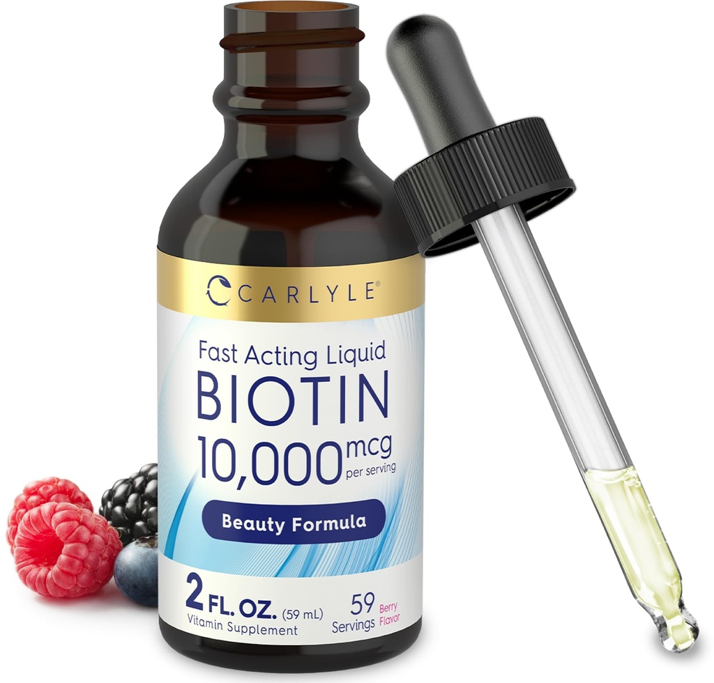 Carlyle Liquid Biotin 10000mcg | 2 oz | Extra Stärke Tropfen | Vegetarisch, Non-GMO, Glutenfreie Ergänzung