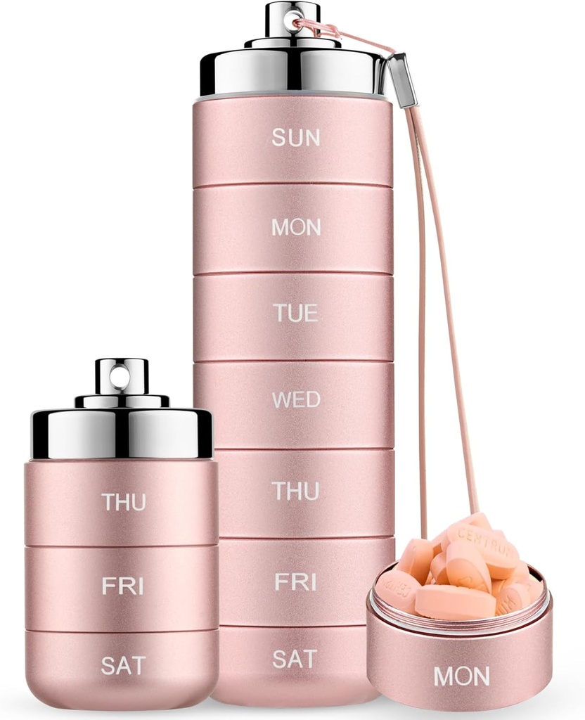 Mossime Metal Travel Pill Organizer, Portable 7 jours Vitamine Organizer Stackable, Imperméable 1 fois par jour Pill Box, Grand contenant de pilule, organisateur de médicaments quotidiens pour la vitamine, huile de poisson, supplément