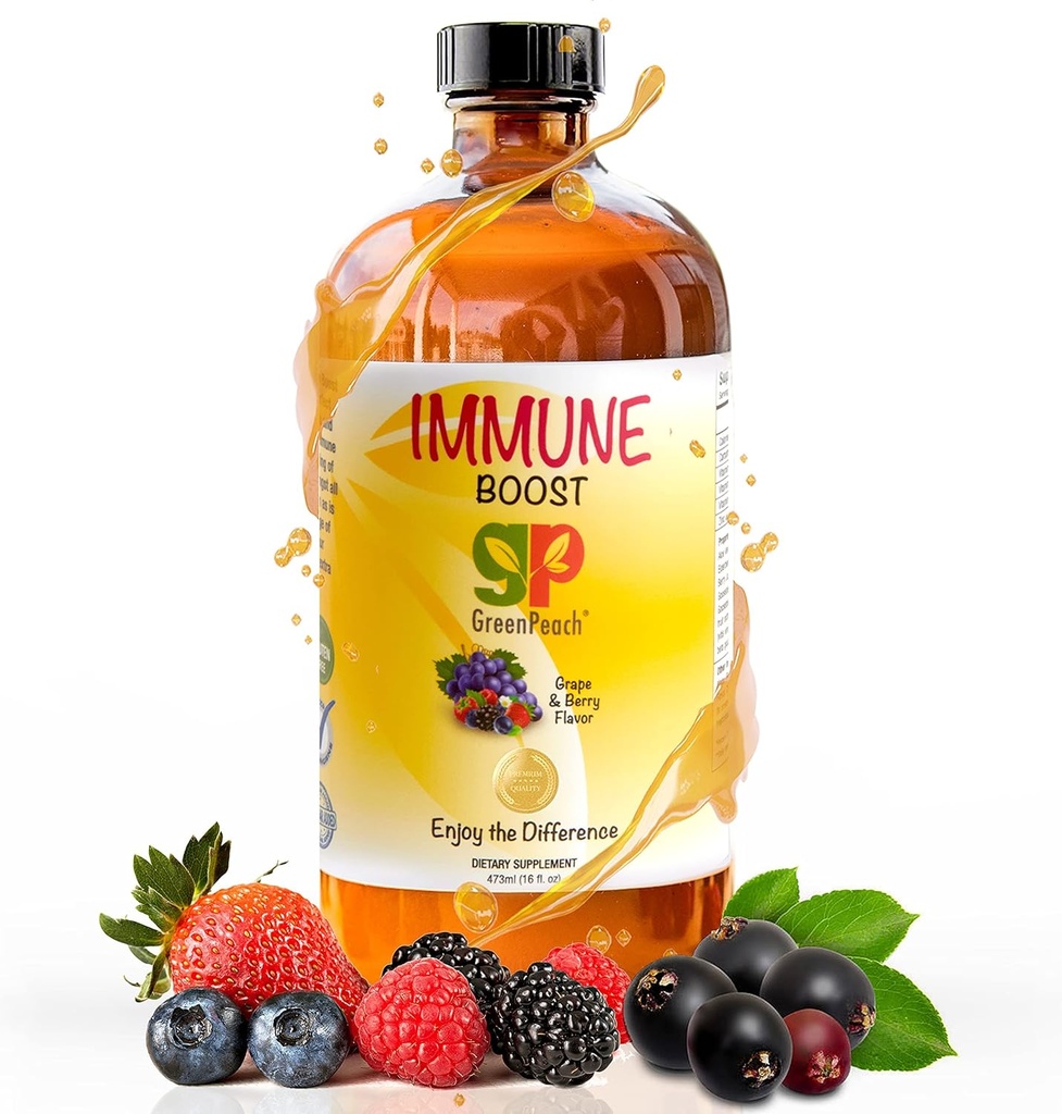 GreenPeach Flüssige Immununterstützung für Kinder – Organic Elderberry Syrup mit Vitamin C, D, E & Zinc | Kleinkind & Infant Immun Booster