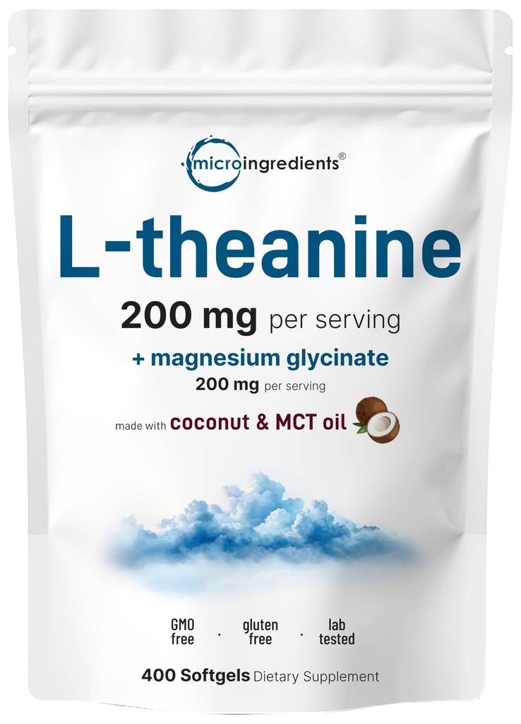 L-Theanine 200mg avec Magnésium Glycinate, 400 Coconut MCT huile softgels.