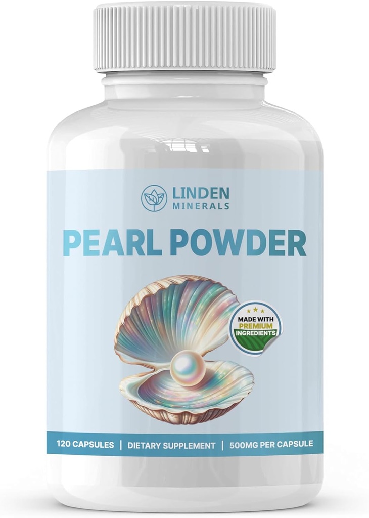 Supplément en poudre de perle 500mg, 120 Capsules - Source naturelle d'acides calcium et aminos, Antioxydants anti-âge pour les soins de la peau, non-OGM