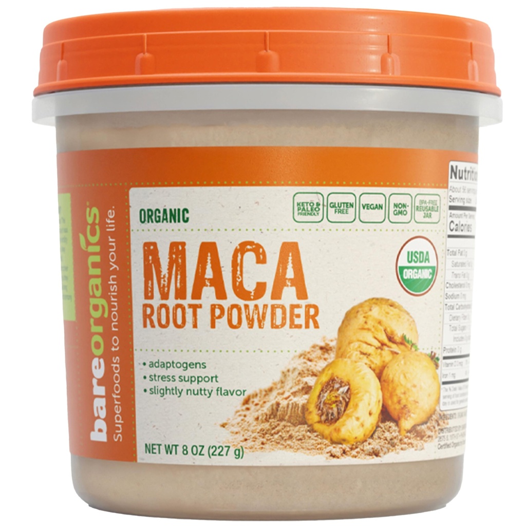BareOrganics Maca Root Powder, Organic, Vegan, Non-GMO, Gluten-Free, Energy & Stamina Support, 8 oz