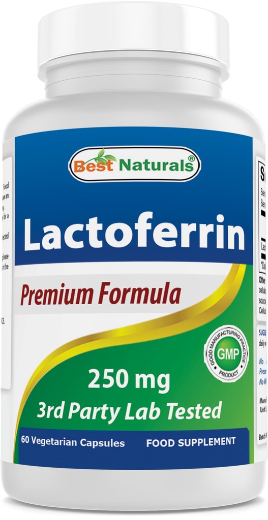 Best Naturals Lactoferrine 250 mg Capsule de Veggie, soutient la fonction immunitaire saine - 60 Compte