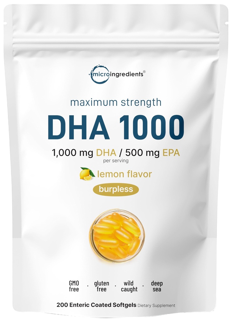 Omega 3 Fischöl DHA ergänzt 1000mg mit EPA 500mg, 200 Softgels – Zitrone entflammt, Burpless (Enteric Coated) | Tiefsee-Frischfisch, Wild Caught aus norwegischen Gewässern | Mercury Free