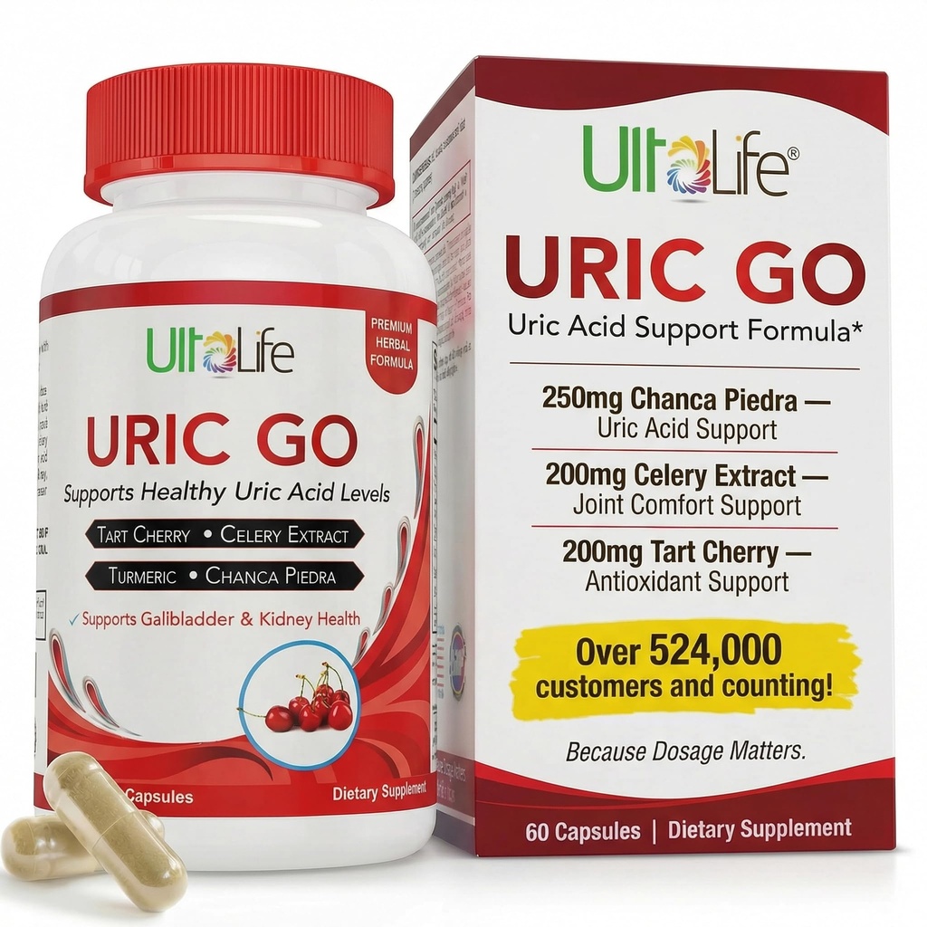 #1 URIC GO Uric Acid Cleanse Support Supplément pour G.O.U.T - Nettoyant naturel du rein Detox Formule Chanca Piedra, Celery Seed, Tart Cherry, Cranberry, grenade, curcuma, végétalien non-OGM 60 Capsules