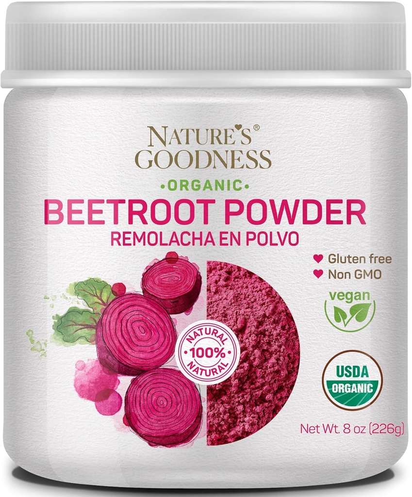 Nature's Goodness Beet Root Powder – 56 Servierungen (8oz) - Nitric Oxid Booster für Energie, Stamina, Herzgesundheit und sportliche Leistung