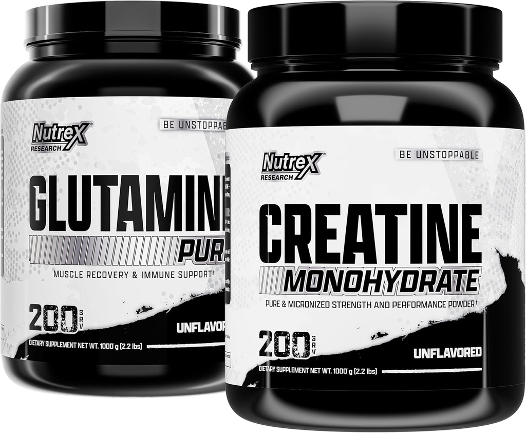 Nutrex Forschung Kreatin Monohydrat Pulver 200 Serv & L Glutamin Pulver 200 Serv Bundle