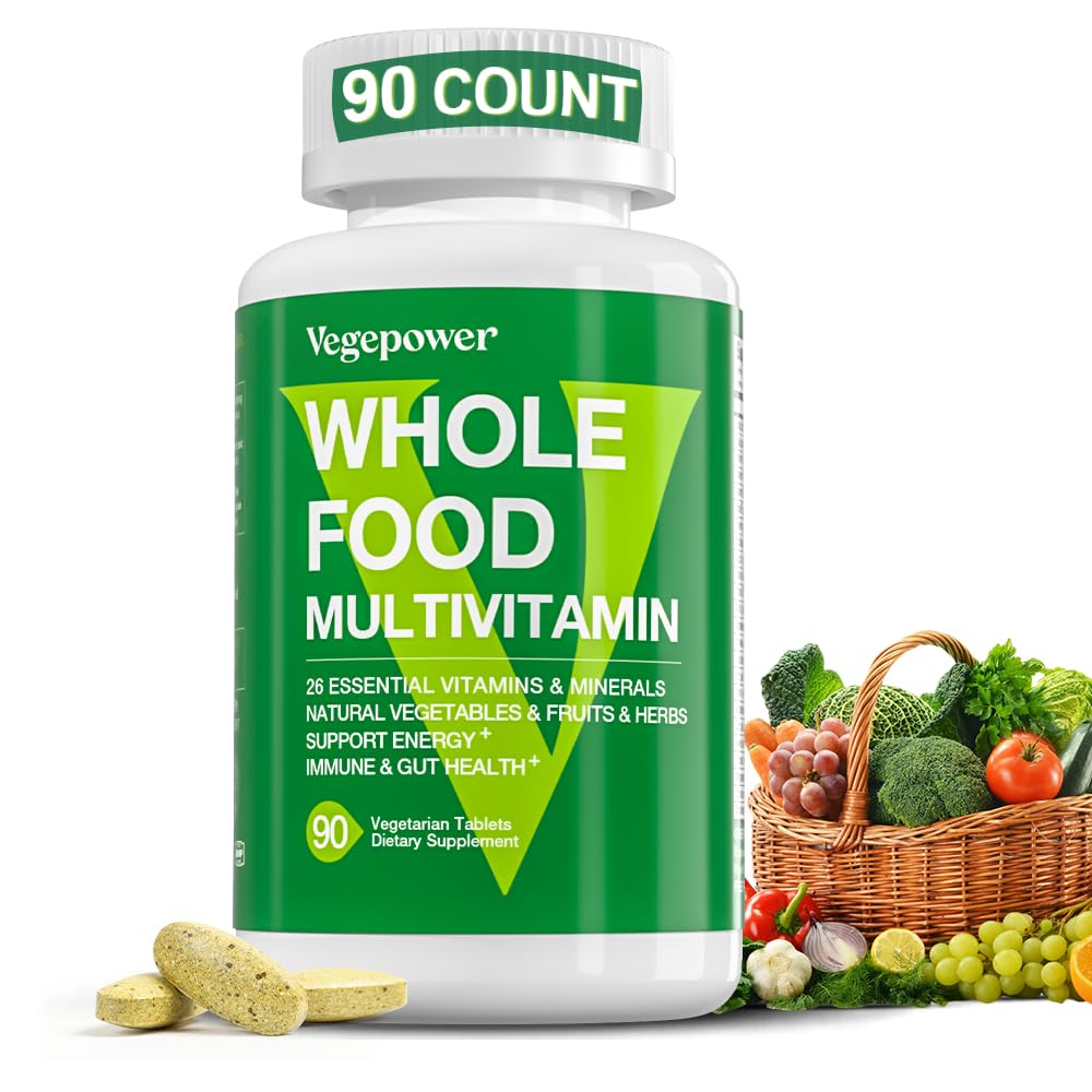 Vegane ganze Lebensmittel Multivitamin mit Eisen, Tägliche Multivitamin für Männer und Frauen, Methylierte Multi Vitamine, B-Komplex, Früchte & Gemüse, Enzyme, Omegas, Pilze, Non-GMO, 90 Zähler