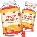 2 Pack Kalziumgummis mit Magnesium, Zink, Vitamin D3 & B12, Kalzium Ergänzungen für Frauen Männer, Unterstützung Knochen, Muskel und Immunität, 120 Vegan Himbeer Flavor Gummies