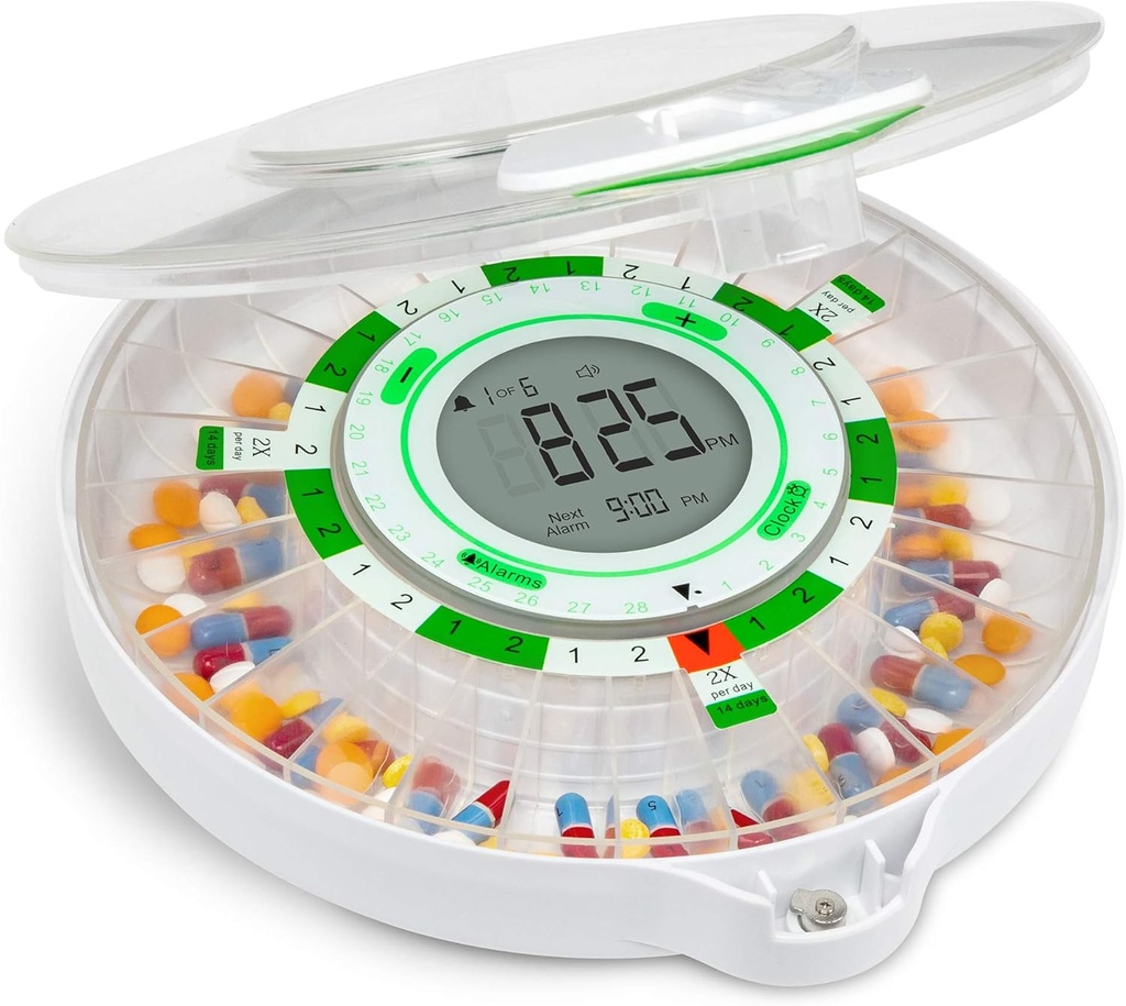 Live Fine 28-Day Automatische Pillenspender mit aufgerüsteten LCD-Anzeige, Schlüsselschloss, Ton &amp; Licht für Rezepte, Medikamente, Vitamine, Ergänzungen &amp; Mehr