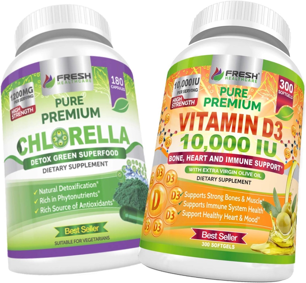 FRESH HEALTHCARE Chlorella und Vitamin D3 10.000 IU - Bundle