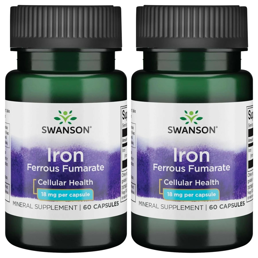 Swanson Iron (Ferrous Fumarate) - Mineralische Ergänzung Förderung der Energieunterstützung - Hochkonzentrierte Formelassistenten in der Sauerstoff-Lieferung & Fettsäure-Metabolismus 60 Sgels (2 Packung)