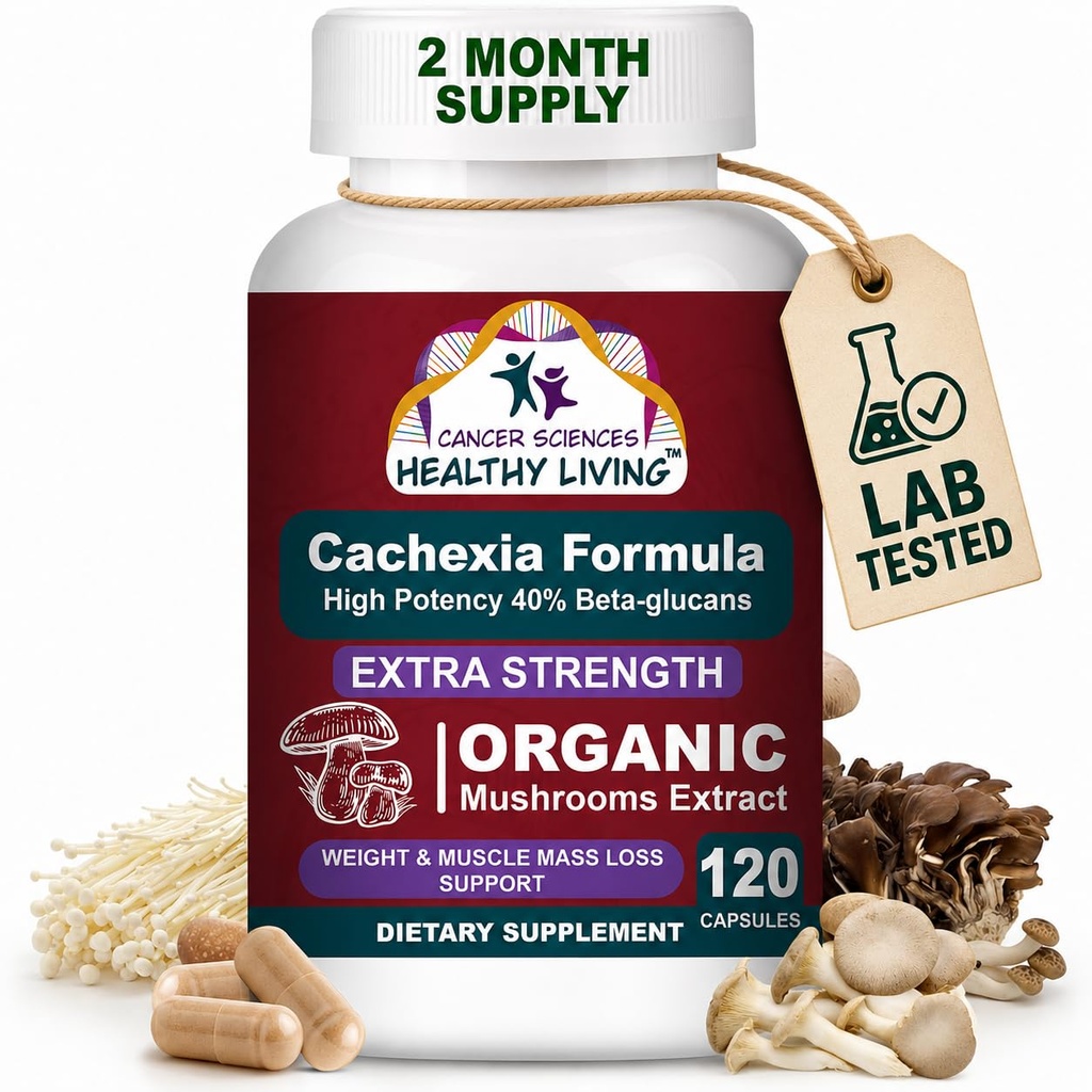 CANCER SCIENCES Cachexia Supplement, USDA Certified Organic Mushrooms Extract Capsules, Extra Strength 1.500 mg, Hohe Potenz 40% Beta-Glucans, Immun- & Metabolic Unterstützung, Gewicht & Muskelmasse Unterstützung