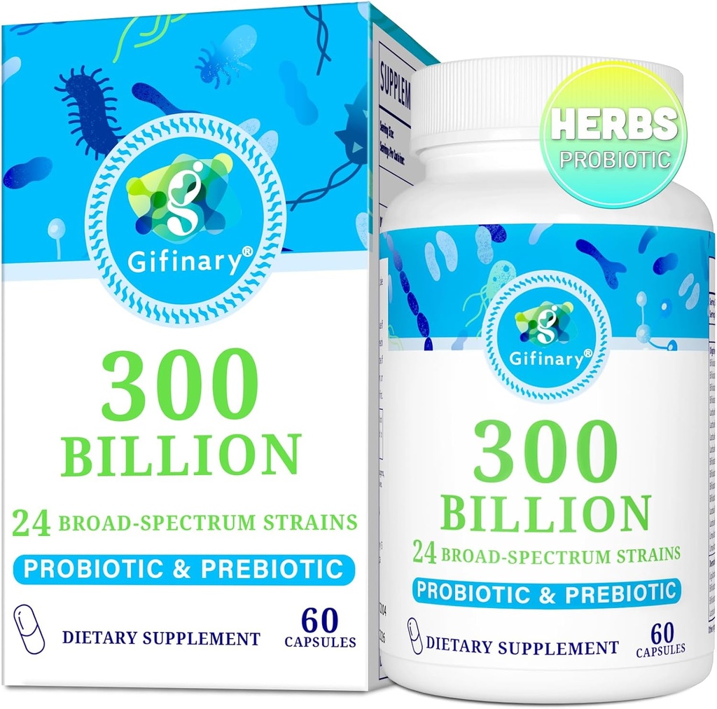 Probiotics for Women & Men - 300 Billion CFU, 24 Strains Probiotics + 15 Bio Kräuter Präbiotika für Verdauungs-, Gutgesundheit, Immun-, Verstopfungs-, Durchfall- und Ganzkörpergesundheit - 2 Monate Versorgung