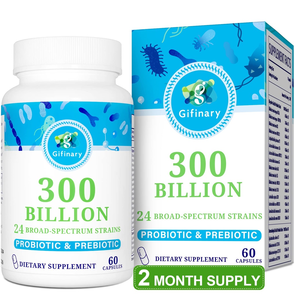 Probiotiques pour les femmes et les hommes - 300 milliards UFC, 24 souches Probiotiques + 15 herbes biologiques Prébiotiques pour la santé digestive, gustative, immunitaire, la constipation, la diarrhée et la santé de corps entier - 2 mois d'approvisionnement