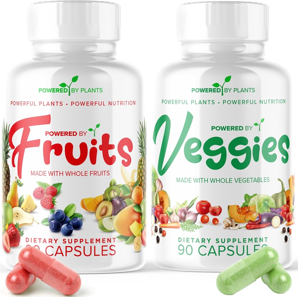 Supplément quotidien aux fruits et légumes - 180 capsules pendant 30 jours, sans OGM et sans gluten Superfood avec des vitamines naturelles - Powered by Plants, 2-pack