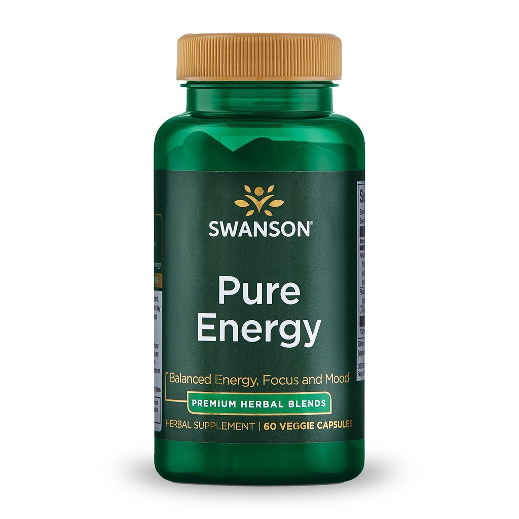 Swanson Énergie pure Métabolisme Concentration Focus Support Gestion du stress Herbes Adaptogènes Supplément à base de plantes 60 Capsules de légumes (capsules de légumes) Vegan