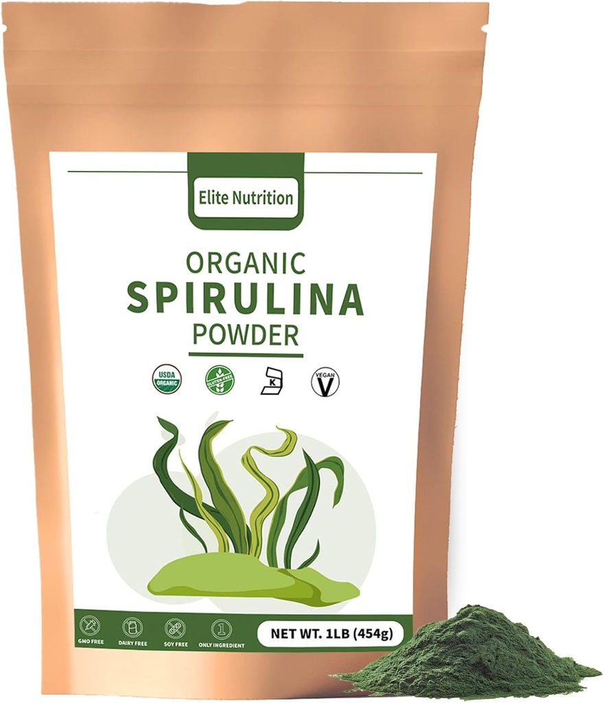 Bio Spirulina Pulver, Non-GMO, USDA zertifiziert, Green Superfood Boosts Energy, High in Protein, Mineralien, Antioxidantien und Vitamine, 1 lb