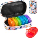 Serfeymi Weekly Travel Pill Organizer 2 Mal A Day AM Upgraded Regenbogen Pille Box 7 Tag mit tragbaren Reißverschluss Canvas Pille Fall, Medizin Organizer für Pillen, Vitamine, Fischöle - Bloom 01