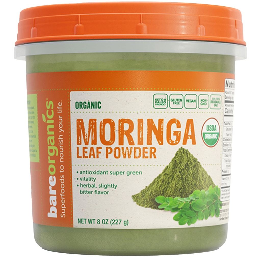 BareOrganics Moringa Blatt Superfood Pulver, Bio, Vegan Ergänzung, 8 Unzen