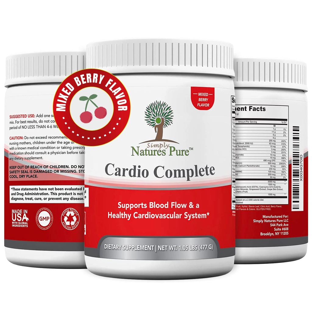 Simply Natures Pure Cardio Complete avec 5 000 L-Arginine, 1 000 mg L-Citrulline et Hawthorn Berry - Supplément en poudre pour la santé cardiaque et le soutien cardiovasculaire et 3-en-1 Booster à oxyde nitrique