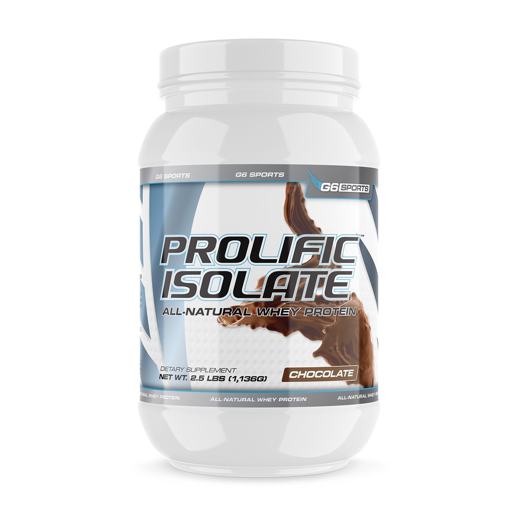 G6 Sports Nutrition Prolific Isolate All Natural Whey Protein Isolate (Gluten Free, Lactose Free, Stevia Sweetened, 25g Protein, 100 Kalorien) – 2.5lb Jar – Schokolade