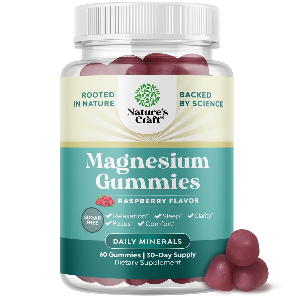 Sugar-Free Extra Strength Calm Magnesium Gummis für Erwachsene - Relaxing Magnesium Citrate Gummis mit Elemental Mag - Schlafhilfe Weiche Kauen Himbeer Flavored - Body & Mind Relaxation - 60 Count