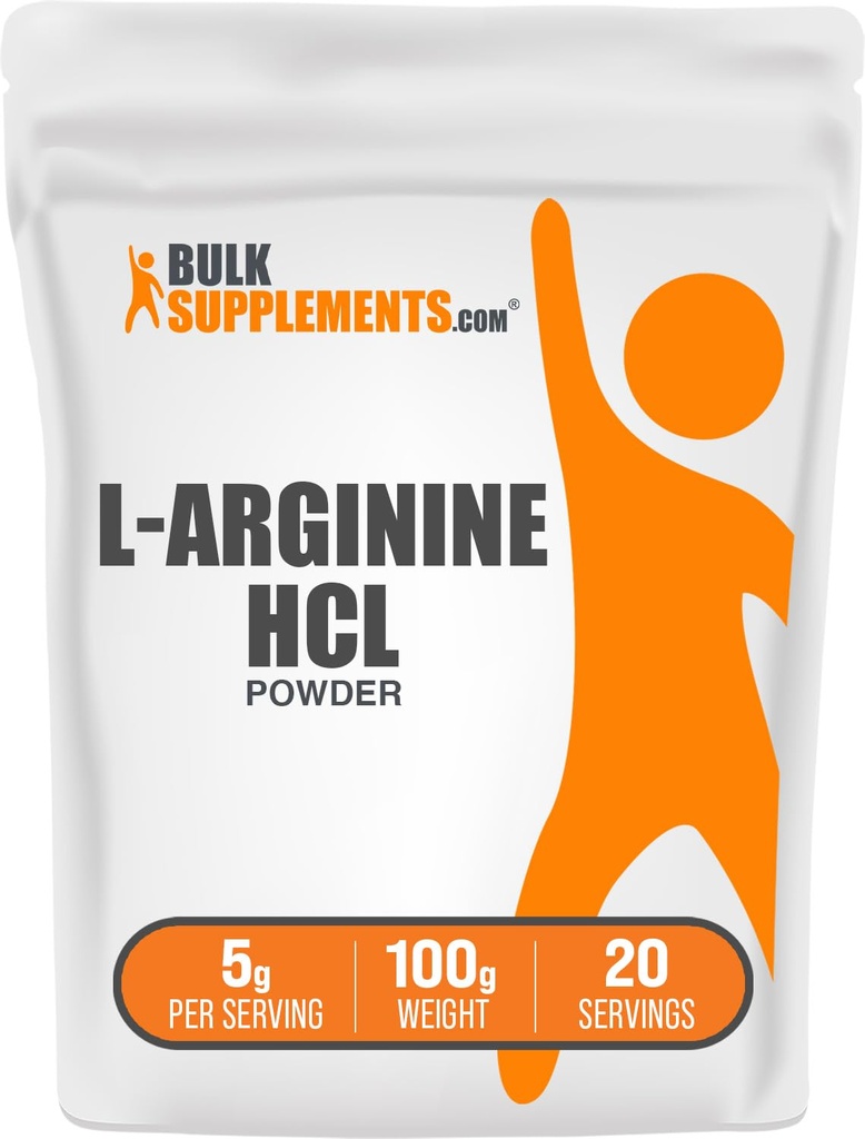 BulkSupplements.com L-Arginin HCl Pulver - Nitric Oxid Supplement, Arginin Pulver - Unflavored & Glutenfrei, 5g pro Servierung, 100g (3.5 oz) (Pack von 1)