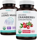 Sparen Sie $4 (12% off) - Mind & Body Bundle - Organic Cranberry Konzentrat (50:1 Konzentrat - gleich 25.000 mg Frische Cranberries) und Bio Lions Mane (10:1 Extrakt - gleich 10.000 mg Pilze)