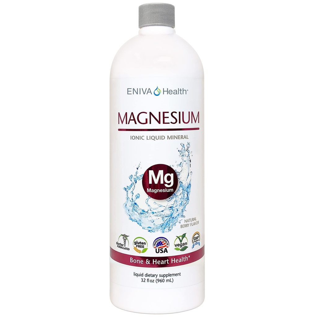 Supplément de magnésium ionique liquide (32 oz) Santé digestive, énergie musculaire et os. Zéro calories. Zéro Sucre. par Eniva Health.