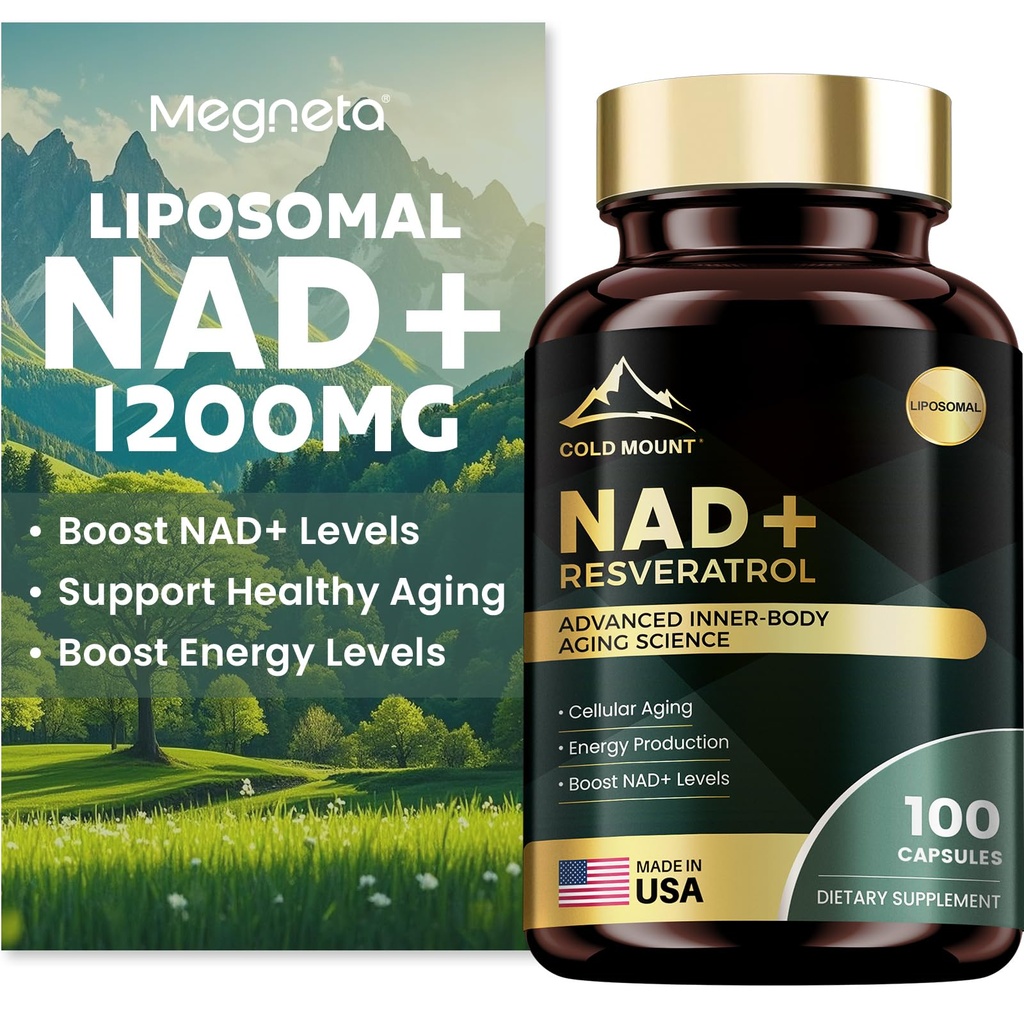NAD liposomique+ Supplément 1200mg avec Trans Resveratrol - Boost NAD+ Niveaux, énergie et anti-âge - Vegan, 100 Softgels