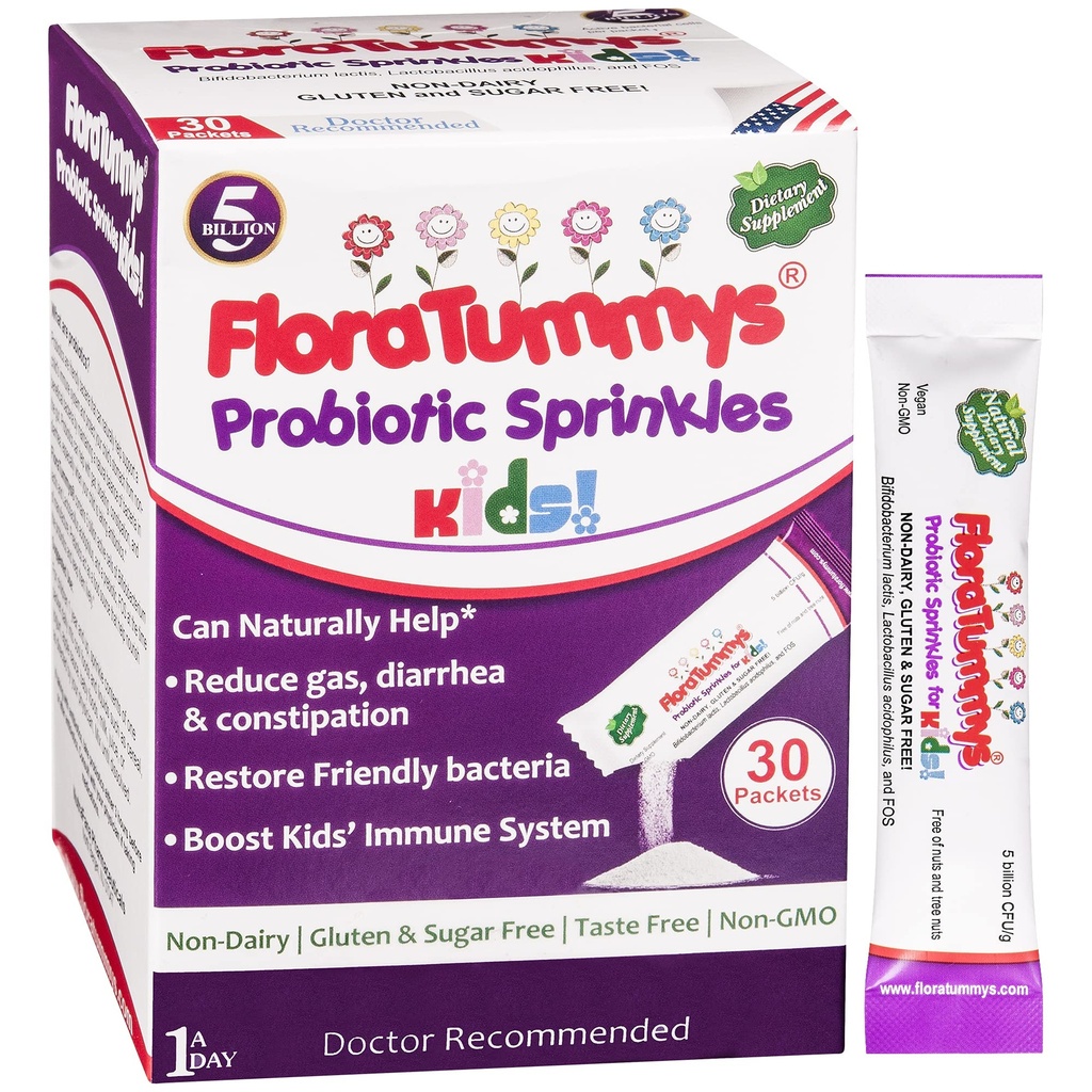 FloraTummys Probiotika für Kinder: 30 Geschmacksfreie Pulver-Packets, frei von Nahrung Allergene, Non-Dairy, Glutenfrei, Zuckerfrei, Non-GMO, Vegan