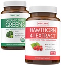 Super Greens & Hawthorn Extract (3-Meth Supply) Super Berry Blend Bundle de poudre de Super Greends Biologique - Superfood Complete & Hawthorn Berry 4:1 Extrait - Extrait haute résistance (180 Capsules)